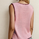 Emerson Pink Contrast Trim Buttoned Front Sweater Vest