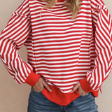 Annie Exposed Seam Drop Shoulder Long Sleeve Top - Red