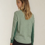 Vanessa Striped Patchwork Knit Drop Shoulder Top - Green