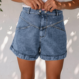 Ivy Seam Detail Pocketed Cuffed Hem Denim Shorts