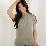 Hadley Crinkle Rib Knit Exposed Seam Round Neck T-shirt