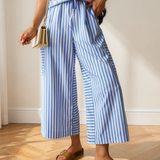 Layla Stripe Drawstring Elastic Waist Patch Pocket Wide Leg Ankle-length Pants