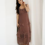 Irene Polka Dot Print Backless Ruffled Tiered Maxi Dress