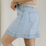 Juliet Exposed Seam Detail A-line Denim Mini Skirt with Pockets