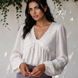 Rosalie Floral Guipure Lace Patchwork Frilled Long Sleeve Blouse