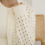 Esther Hollowed Pattern Knit Zip Up Drop Shoulder Cardigan