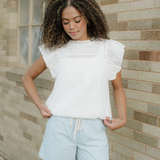Elodie Lace Neck Flutter Sleeve Eyelet Blouse