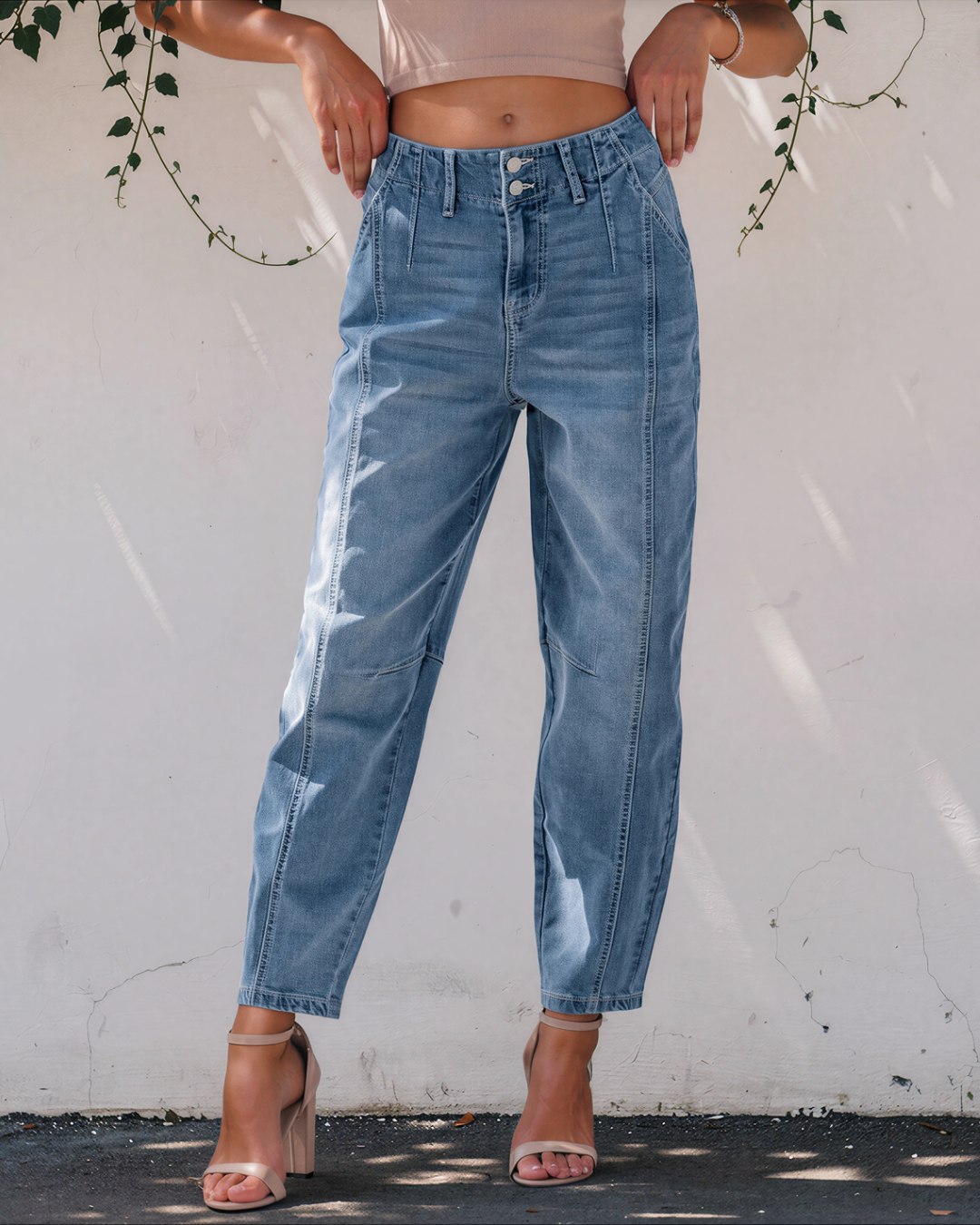 Fallon Medium Wash Cuffed Barrel Jeans