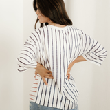 Danna Stripe Colorblock 3/4 Sleeve Loose T Shirt