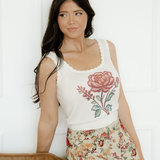 Kahlani Retro Floral Print Scalloped Square Neck Knit Sweater Vest