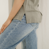 Hadley Crinkle Rib Knit Exposed Seam Round Neck T-shirt