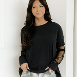 Lace Layered Long Sleeve Tee - Black