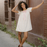 Birdie Ribbon Bow Lace Trim Square Neck Mini Dress