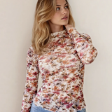 PREORDER Elise Floral Print Mesh Long Sleeve Top | Dropship