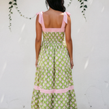 Lily Floral Print Striped Patchwork Detail Sleeveless Dress（Runs Small ）
