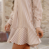 Dallas Ruffled Hem Collared Long Sleeve Shirt Mini Dress