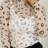 Oaklynn Mock Neck Sheer Mesh Leopard Long Sleeve Bodysuit