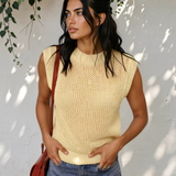 Brielle Hollowed Knit Round Neck Sweater Vest - Yellow