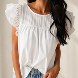 Juliana Flutter Sleeve Pleated Round Neck Blouse