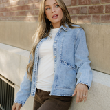 Solana Scallop Trim Collar Mineral Washed Denim Jacket