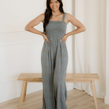 Angelica Square Neckline Stretch High Waist Jumper - Blue Floral