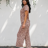 Feel Good Set Leopard Print Casual Tee and Pants 2pcs Outfit - Pink