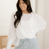 Marley Smocked Cuffs Semi Sheer Long Sleeve Dolman Blouse