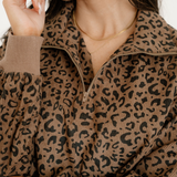 Leopard Print Quarter Zip Corduroy Pullover