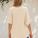 Capri Frayed Batwing Sleeve Textured Cotton Blouse - Apricot