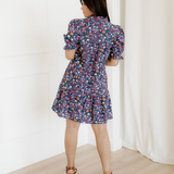 Serena Wild Daisy Floral Split Neck Short Puff Sleeve Mini Dress