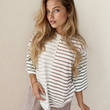 PREORDER Danna Stripe Colorblock 3/4 Sleeve Loose T Shirt | Dropship