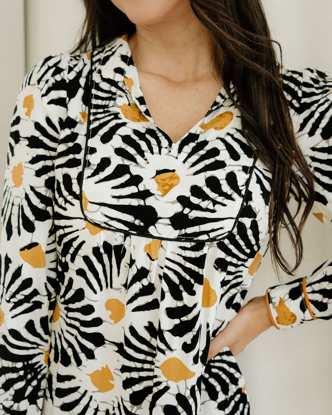 Lucille Split V Neck Long Dress with Sleeves