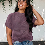 Harlow Plain Corded Mock Neck T Shirt