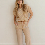 PREORDER - Rowen Stripe Crew Neck Tee Drawstring Waist Cropped Pants Set | Dropship
