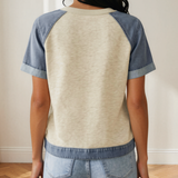Harley Denim Color Block Patchwork Round Neck Tee