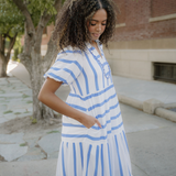 Tiffany Ricrac Trim Notched Neck Half Sleeve Vacation Dress