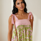 Ellie Floral Printed Knot Straps Babydoll Tank Top