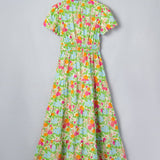 Jasmine Floral Print V Neck Short Puff Sleeve Cotton Maxi Dress