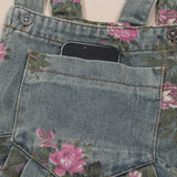 Pleated High Waist Wide Leg Denim Jumpsuit - Dark Wash