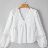 Rosalie Floral Guipure Lace Patchwork Frilled Long Sleeve Blouse