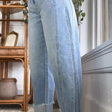 Myosotis Raw Hem Turnup Loose Ankle-length Jeans