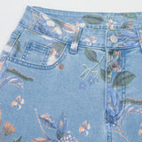 Kinsley Retro Floral Print Frayed Hem Shift Jeans