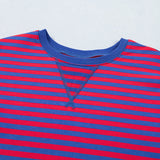 Stay Awhile Set Stripe Striped Ribbed Cotton Two-Piece Short Set with Chest Patch Detail - Red
