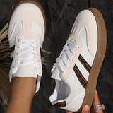 White Textured Woven Leopard Patchwork Flat Sneakers