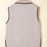 PREORDER Skylar Striped Snap Button Scalloped Hem Winter Vest  - Brown | Dropship