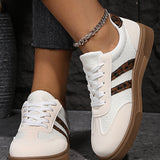 White Textured Woven Leopard Patchwork Flat Sneakers