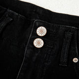 Brooke 2-Button High Waist Flared Bottom Jeans - Black