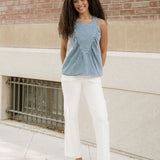 Goldie Denim Pleated Patchwork Sleeveless Top