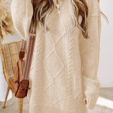 Cable Knit Drop Shoulder Loose Fit Sweater Dress