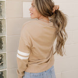 Varsity Striped Sleeve Loose Sweatshirt - Light French Beige | Dropship
